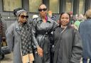 (From left to right) Danae Thomas, Divina Riggon and Selma Taha outside Highbury Corner Magistrates' Court yesterday (April 11)