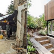 Christoph Halstenberg (left) had to move out of his flat after a flash-flood. This summer work to transform it was completed (right).
