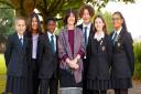 Headteacher Belinda Chapple with Caterham High School pupils