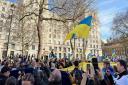 Protesters in Whitehall, outside Downing Street, supporting Ukraine following the Russian invasion