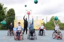 Her Royal Highness, Sophie Helen Rhys-Jones, Countess of Wessex, GBR Wheelchair Basketball International Joy Haizelden and young players in Finsbury Park.