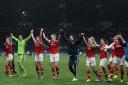 Arsenal players celebrate after winning the FA Women's Super League match at the Tottenham Hotspur Stadium, London. Picture: Zac Goodwin/PA