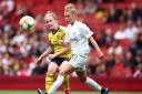 Arsenal's Kim Little (left) and Bayern Munich's Linda Dallmann (right) in action during the Emirates Cup match at the Emirates Stadium, London.
