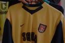 Dan Mountney visited the Classic Football Shirt store in Shoreditch to look at some of the kits Arsenal have worn in European finals. Picture: Preston Hartley