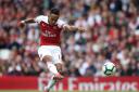 Arsenal's Pierre-Emerick Aubameyang has a shot on goal during the Premier League match at the Emirates Stadium, London.