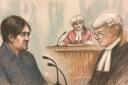 Court artist sketch by Elizabeth Cook of Darren Osborne in the witness box with defence barrister Lisa Wilding QC (right) at Woolwich Crown Court. Picture: Elizabeth Cook/PA Wire