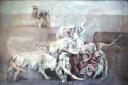 Keith Cunningham, Fighting Dogs, ca 1954 - 1960, oil on canvas, 182x122cm