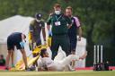 Hampshire's Liam Dawson lies in pain after picking up an injury during day two of The Bob Willis Trophy match at Radlett Cricket Club, Radlett.