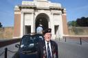 Ken Watts in 2016 at the Menin Gate Memorial to the Missing in Ypres, Belgium, dedicated to the British and Commonwealth soldiers who were killed in the Ypres Salient of World War I and whose graves are unknown