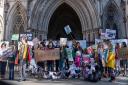 Children from Yerbury Primary staged a protest at the Royal Courts of Justice against Ocado's plans to open a delivery hub next door to their school