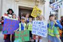 Children from Islington Primary Schools including Canonbury, Thornhill, Laycock, Gillespie, Duncombe and Whitehall Park came together to protest about action on Climate Change starting on the steps of Islington town hall. Mayor of Islington Cllr Rakhia Is