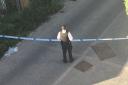 Officers at the scene of the reported stabbing in Tompion Street. Picture: @RoachRule