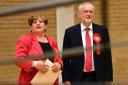 Labour leader Jeremy Corbyn and Emily Thornberry at Sobell Leisure Centre during the election count. Picture: Dominic Lipinski/PA
