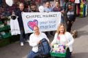 Keeley Maskell, front right, and Jeffrey Heller, back left, help launch Islington's search for its market trader of the year in Chapel Market. Picture: Em Fitzgerald/Islington Council