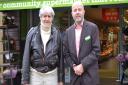 Actor Tom Conti and Andrew Thornton, owner of Budgens in Belsize Park