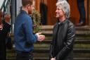 Jon Bon Jovi (right) greets the Duke of Sussex at the Abbey Road Studios in London where they will meet members of the Invictus Games Choir. PA Photo. Picture date: Friday February 28, 2020. They are recording a special single in aid of the Invictus Games
