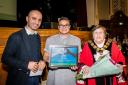 Volunteer of the Year Maria Yianni (centre) with Cllr Nurullah Turan and the mayor, Cllr Marian Spall