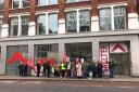 Shelter workers set up a picket line outside the charity's offices in Old Street