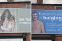 Eliza Rose Watson's advert (left) was replaced with a billboard showing Bernard Looney, Chief Executive of BP, topless after earning £10 million.