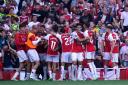 Arsenal celebrate after a late Gabriel Jesus goal against Manchester United