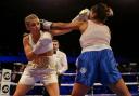 Shannon Courtenay (left) in action against Cristina Busuioc on her professional debut at the Copper Box Arena