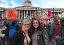 Cllr Caroline Russell and Talia Hussain protesting in Trafalgar Square about the right to peaceful assembly and protest. Picture: Islington Green Party