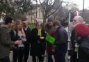 Sian Berry and Islington residents during the installation of the pollution measuring devices one month ago