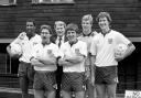 Viv Anderson (left), with Kenny Sansom, Bobby Robson, Peter Beardsley, Chris Woods and Tony Adams at an England photo-call in 1987