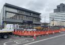 Temporary traffic lights are in place outside Holloway Road Tube station while works take place
