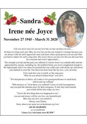Sandra Irene nee Joyce