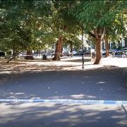 A police cordon is in place at Highbury Fields after a teenager died from stab wounds