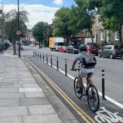 A rider uses the cycle route down Liverpool Road, Islington