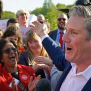 Labour leader Keir Starmer speaks to supporters outside StoneX Stadium after the party clinched victory in Barnet