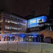 The Whittington Hospital turned blue for the NHS' 72nd birthday. Picture: Whittington Health