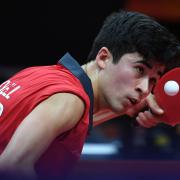 England's Kim Daybell plays a shot during the men's TT6-10 singles gold medal final table tennis match against England's Ross Wilson at the 2018 Gold Coast Commonwealth Games.