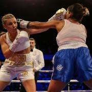 Shannon Courtenay (left) in action against Cristina Busuioc on her professional debut at the Copper Box Arena