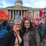 Cllr Caroline Russell and Talia Hussain protesting in Trafalgar Square about the right to peaceful assembly and protest. Picture: Islington Green Party