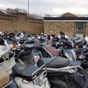 Seized stolen mopeds in Islington. Most of the moped crimes in Hackney are committed by people driving into the borough from neighbouring Islington. Picture: Islington Police
