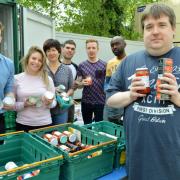 James Rose and Islington Foodbank volunteers at Highbury Roundhouse on Saturday. Picture: Polly Hancock