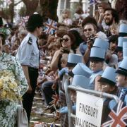 A smile from Queen Elizabeth II as she meets people during a walkabout at Highbury Fields during her Silver Jubilee tour in 1977