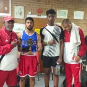 Islington Boxing Club\'s John Richards, Abs Jasmin, Tre Emmanuel, Jerry Mitchell and Henry Nguyen face the camera at Harlow