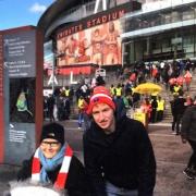 Arsenal fan, Louise Higgs, with her cousin, Tim, outside the Emirates Stadium