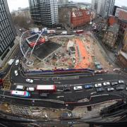 View of work on Old Street roundabout re-development