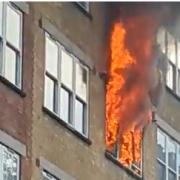 A Twitter video showing flames at the fire in Bartholomew Close, Barbican
