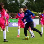 Rachel Yankey takes on youngsters at Bearsted FC