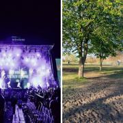 Wireless festival (left) and churned mud in Finsbury Park after a Tough Mudder event in April (right)