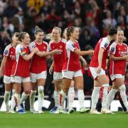 Arsenal celebrate Amanda Ilestedt's goal against Chelsea
