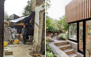 Christoph Halstenberg (left) had to move out of his flat after a flash-flood. This summer work to transform it was completed (right).