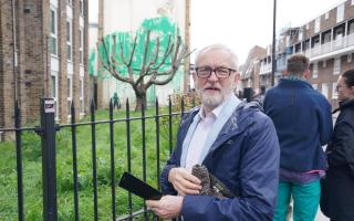 Jeremy Corbyn was among those taking pictures of the new Banksy in Hornsey Road, Finsbury Park