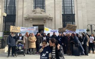Parents protested against plans to close Montem Primary School outside Islington Town Hall in February (Image: Alex Marsh)